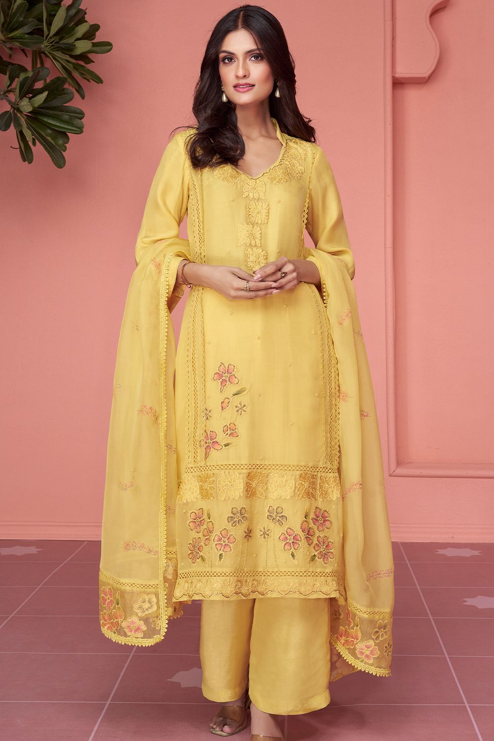 Yellow Silk Party Wear Salwar Kameez