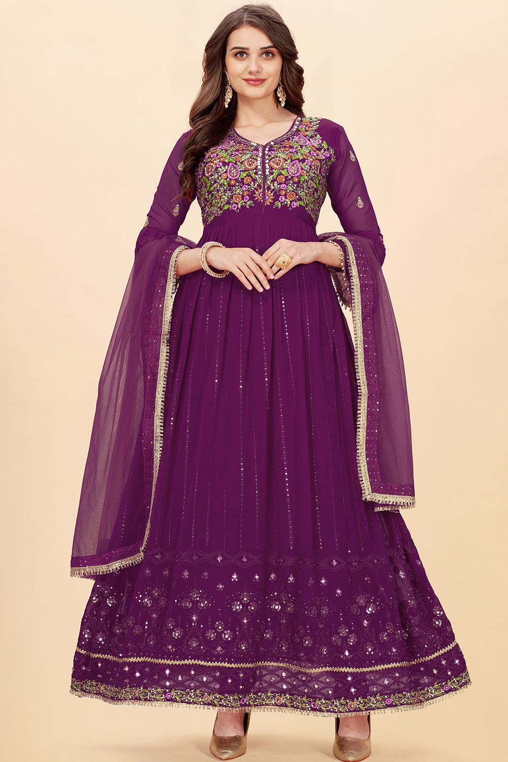 Purple Georgette  Sequins Embroidered Anarkali Suit