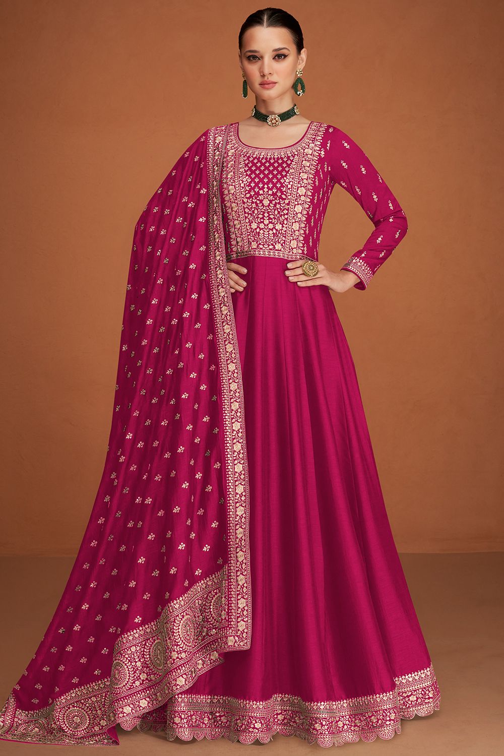 Pink Silk Embroidered Anarkali Suit