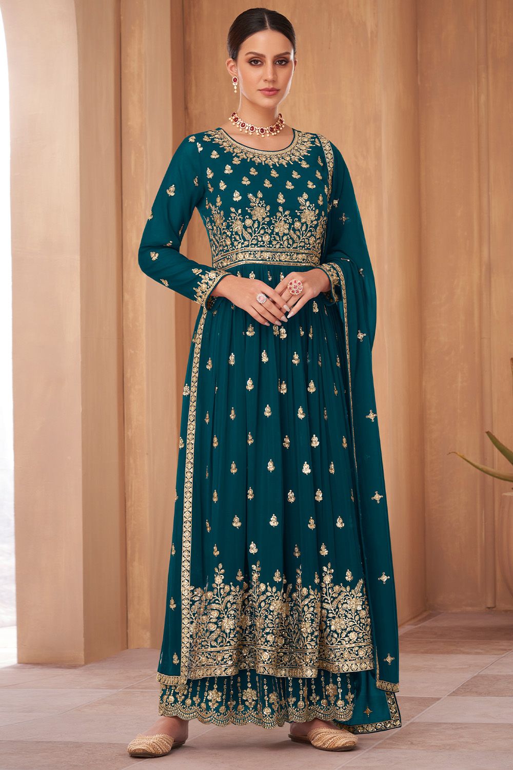 Rama Blue Georgette Embroidered Palazzo Suit