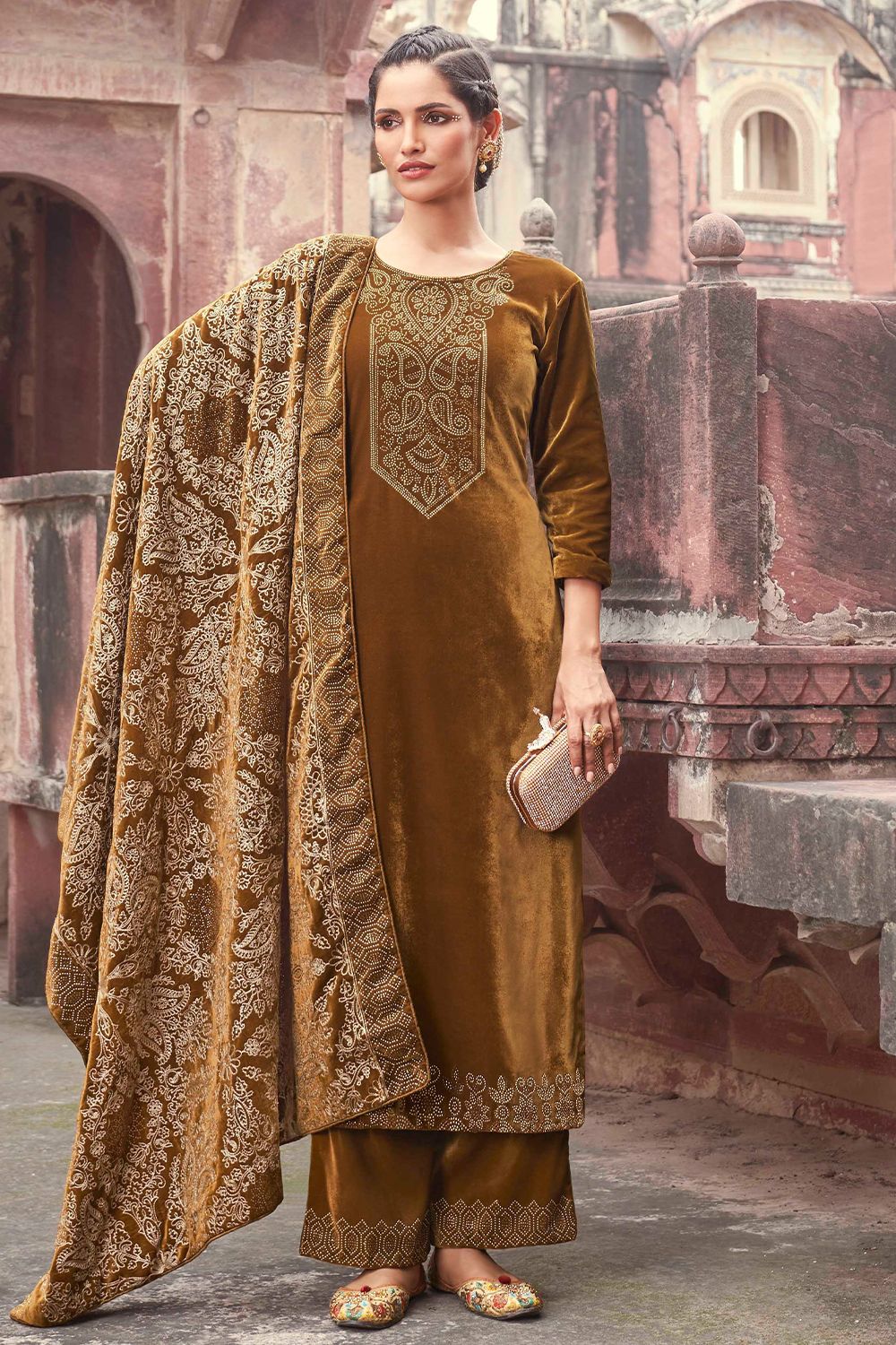 Mustard Yellow Velvet Suit Set