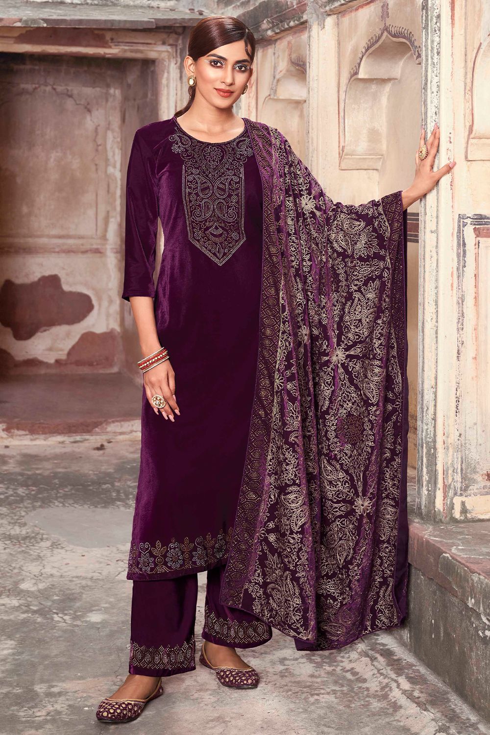 Purple Velvet Suit Set